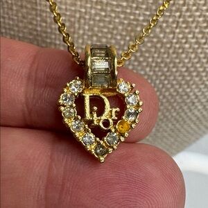 Christian Dior Gold and Rhinestone Heart Pendant Necklace